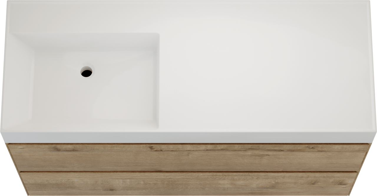 Balmani Mitra Compact meuble salle de bains suspendu 120 x 46 cm chêne brut avec Argila vasque asymétrique gauche en marbre composite blanc brillant