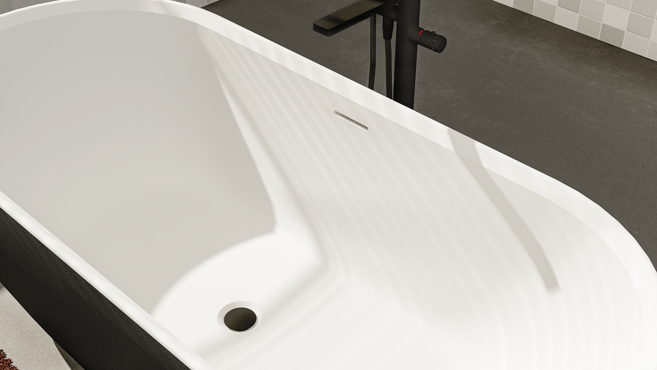 Luca Varess Mercuria Ovale Freistehende Badewanne: 170 x 76 cm, Acryl, Schwarz matt