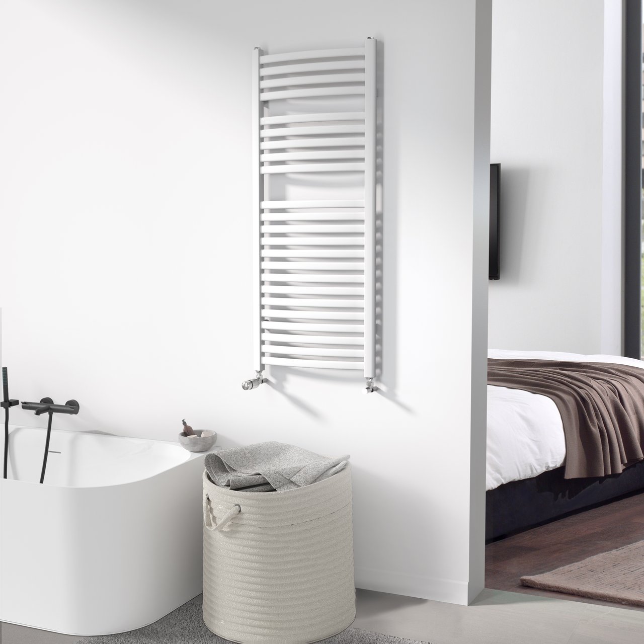 Vipera Kanza Rx enkele handdoekradiator 50 x 120 cm elektrische verwarming mat wit zijaansluiting 521W, weerstand inbegrepen