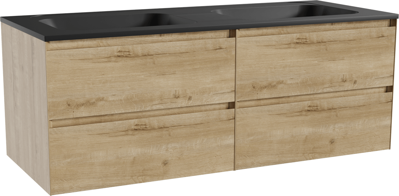 Balmani Mitra meuble salle de bains suspendu 135 x 55 cm chêne brut avec Tablo Strada double vasque en marbre composite noir mat