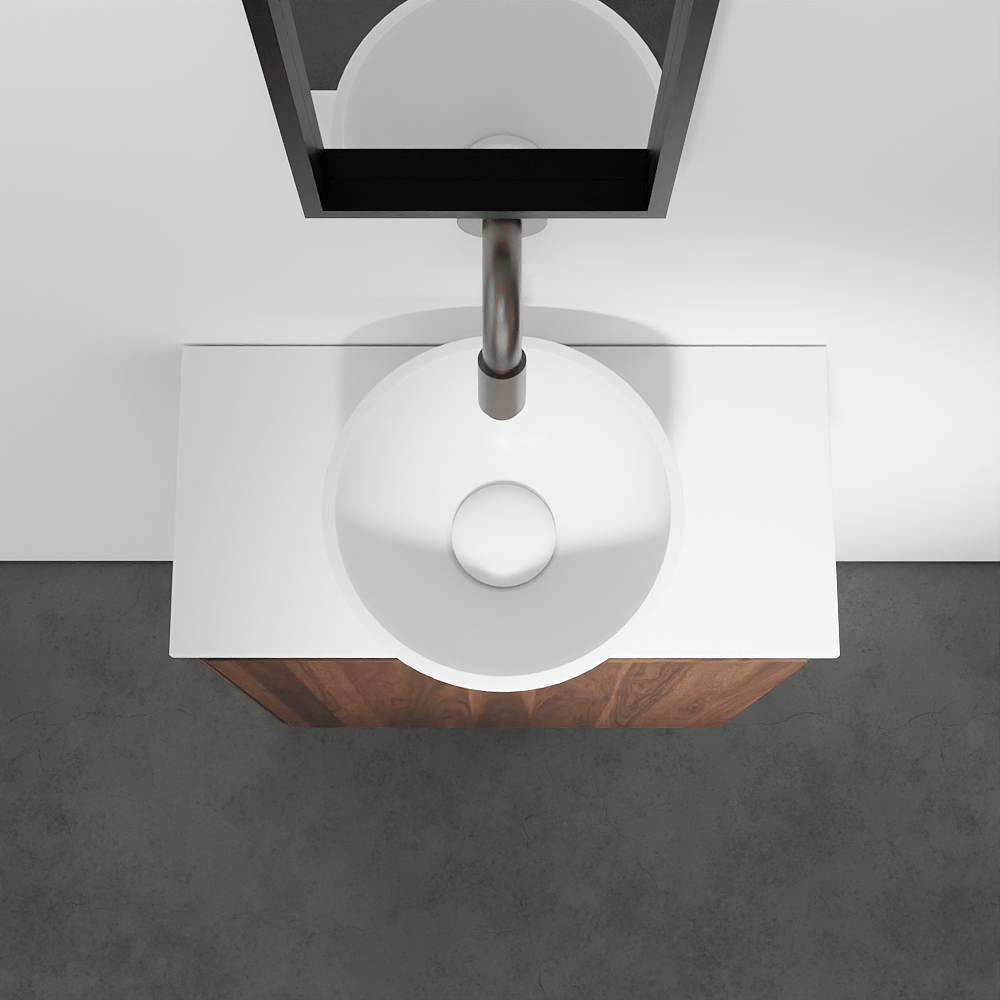 Balmani Mitra meuble wc suspendu 42 x 21 cm noyer américain avec Facetta tablette et Jazz vaque à poser en mat Solid Surface