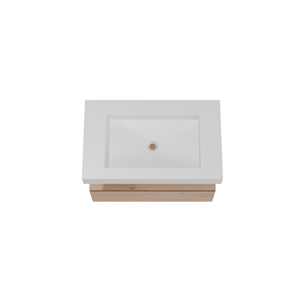 Balmani Mitra Elements hängendes Möbelstück Set: 90 x 55 cm, Naturbelassene Eiche mit Modus Einzelwaschtisch, Solid Surface Weiß matt