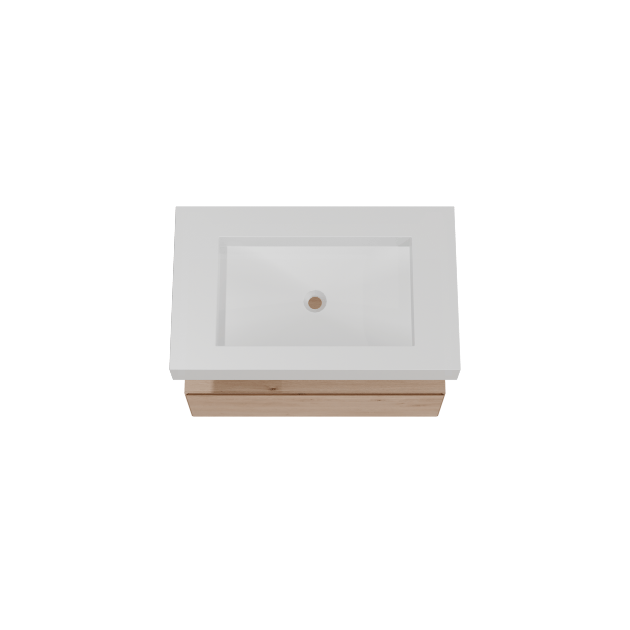 Balmani Mitra Elements hängendes Möbelstück Set: 90 x 55 cm, Naturbelassene Eiche mit Modus Einzelwaschtisch, Solid Surface Weiß matt