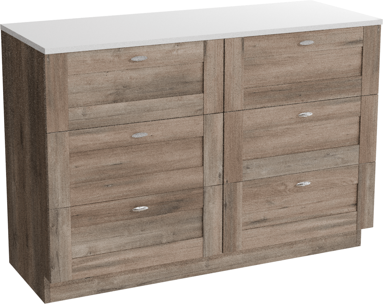 Linie Classo freistehendes Möbelstück Set: 120 x 46 cm, Graue Eiche, mit Lado Doppel Waschtischplatte, Marmorkomposit Weiß matt