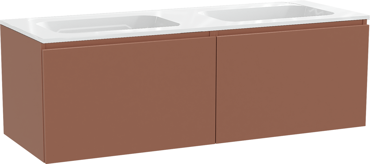 Balmani Sfera by Lucida zwevend badmeubel 150 x 55 cm cotto met Tablo Strada dubbele wastafel in composietmarmer hoogglans wit