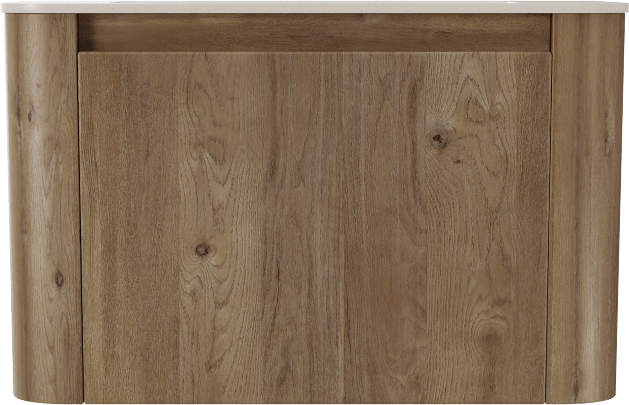 Storke Soft meuble salle de bains suspendu 80 x 46 cm chêne brut avec Mata Soft plan simple en Solid Surface beige granite