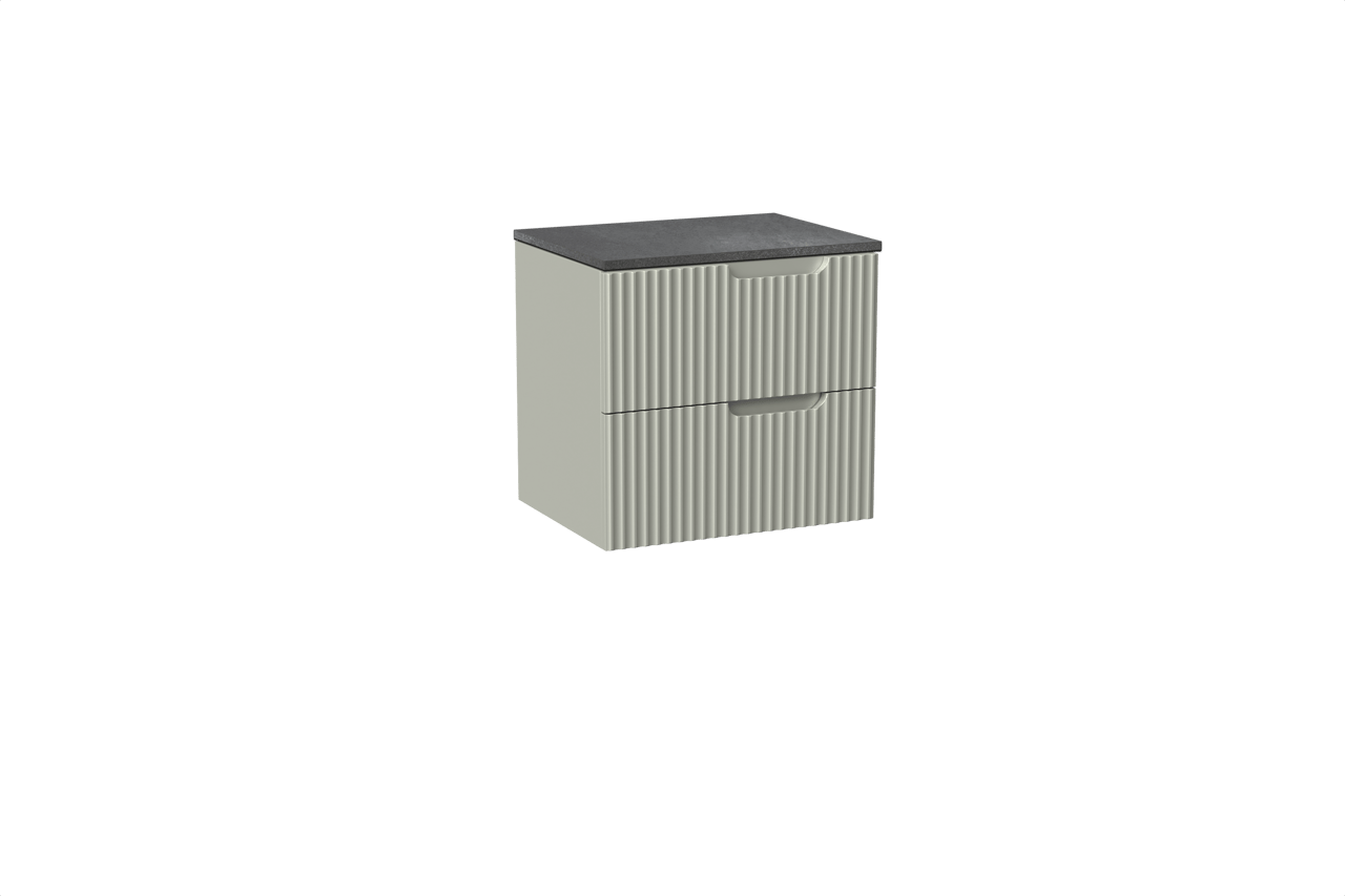 Linie Ribbo meuble salle de bains suspendu 60 x 46 cm greige avec Lado tablette simple en mélaminé ardoise gris, Nervure circulaire symétrique verticale