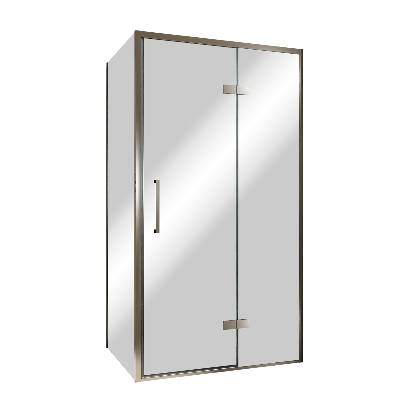 Balmani Senses Design Eckdusche: Drehtür (Rechts) mit fixierte Seitenwand, 100 x 80 cm, Reflex-Spiegelglas, Profil Brushed GunMetal