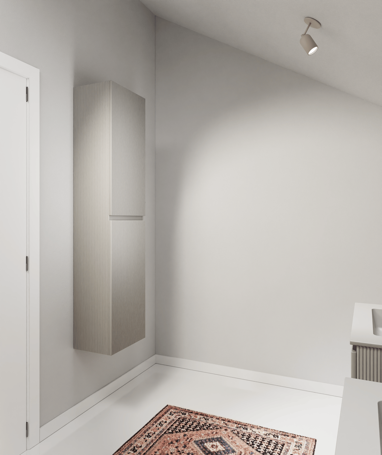 Storke Ribs Badhochschrank: Hängend, Seidengrau, 40 x 30 x 170 cm