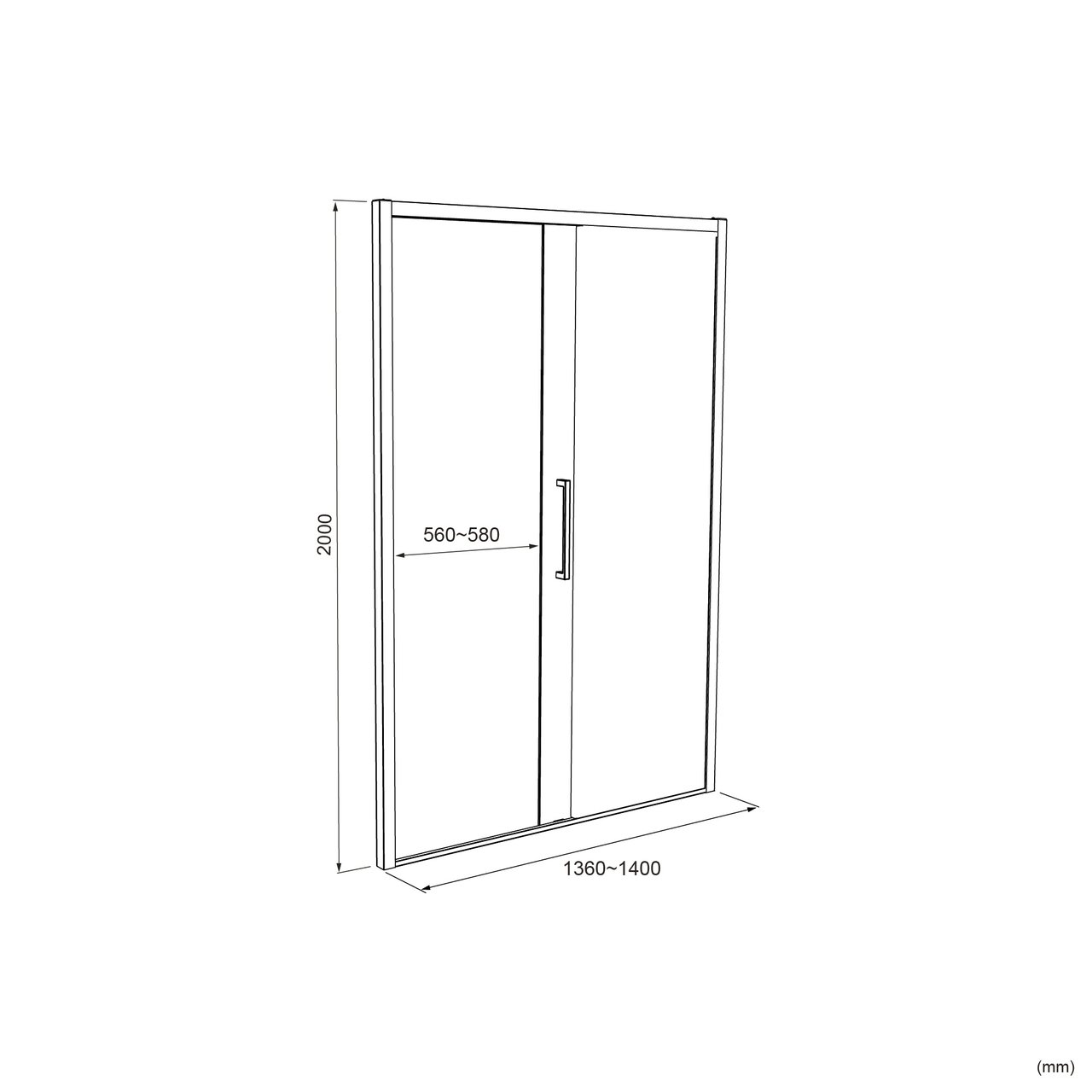 Luca Varess Senses rechtse douche schuifdeur 140 x 200 cm Lined glas mat zwart profiel