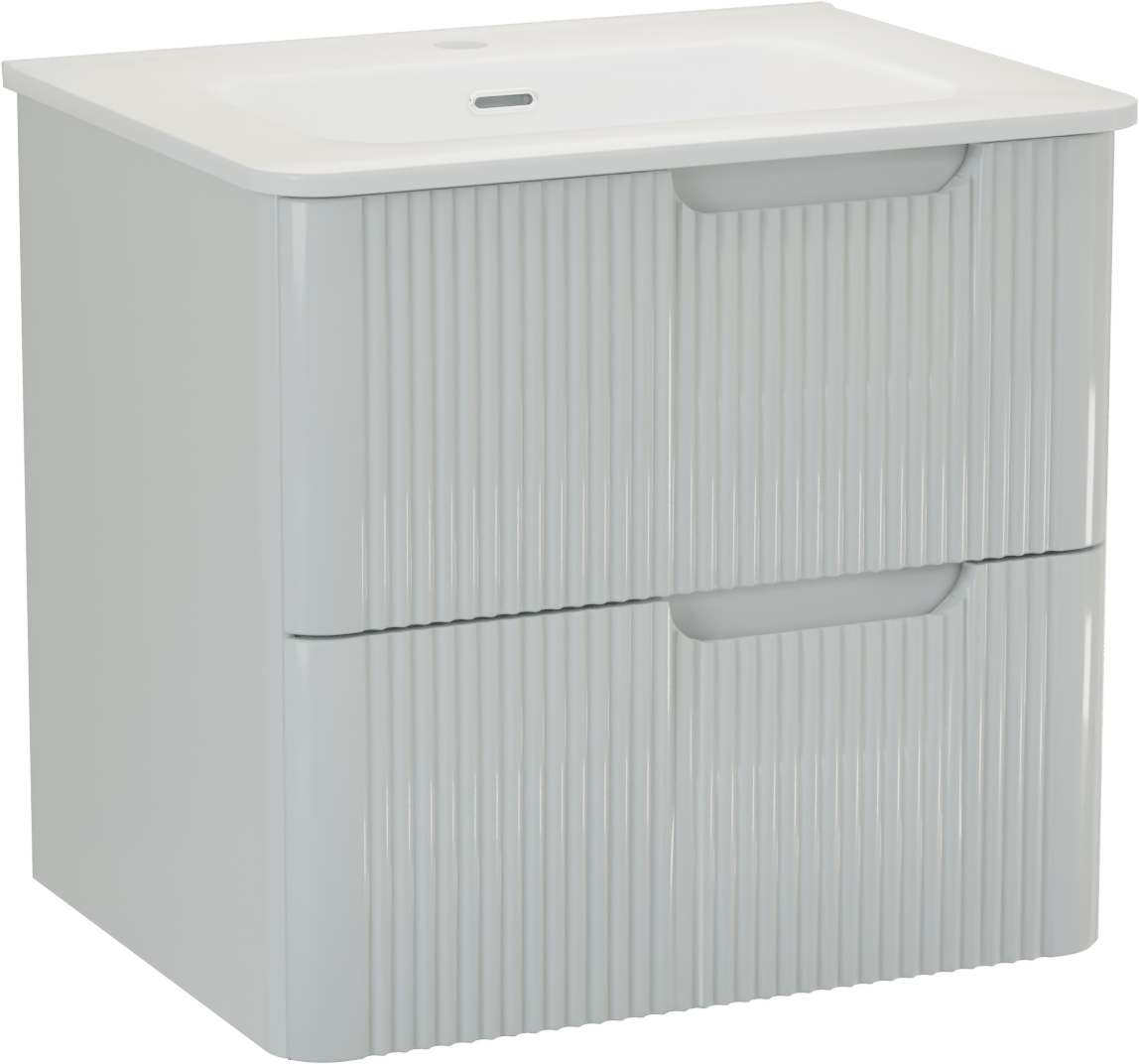 Linie Curvo hängendes Möbelstück Set: 60 x 46 cm, Weiβ glänzend, mit Baro Curvo Einzelwaschtisch Keramik Weiβ glänzend, Vertikale symmetrische runde Rippe