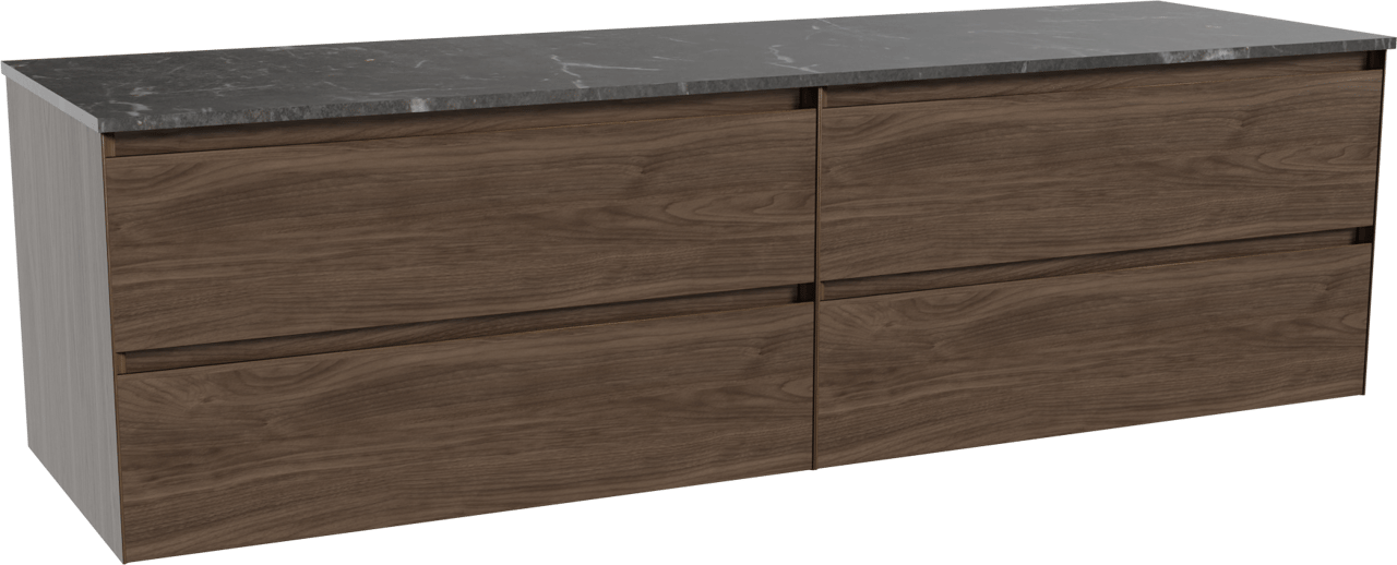 Balmani Mitra meuble salle de bains suspendu 180 x 55 cm noyer américain avec Stretto tablette simple ou double en marbre pietra grey