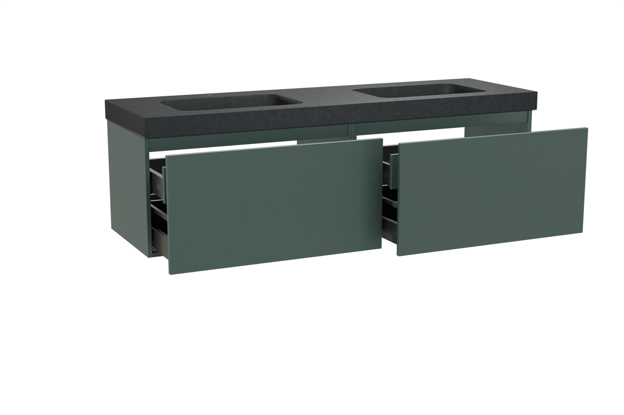 Balmani Sfera meuble salle de bains suspendu 180 x 55 cm forest avec Napoli double vasque en granit noir