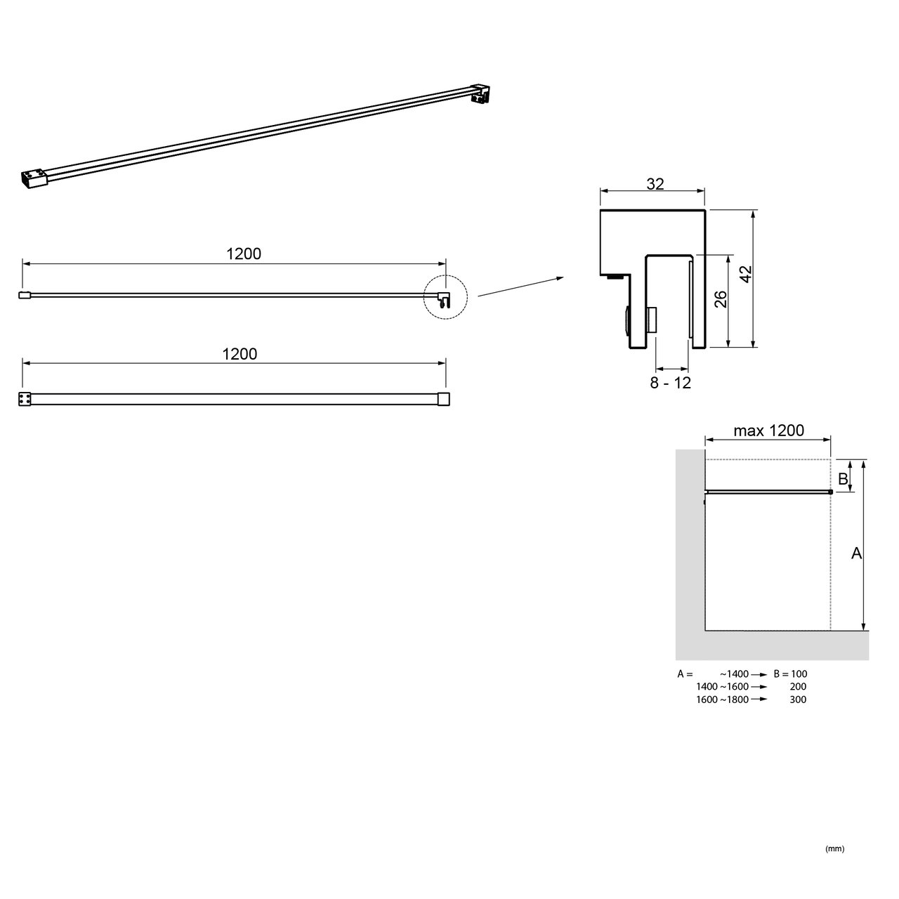 Balmani Modular douche à l'italienne 160 x 200 cm verre verre bronze profil or rose brossé
