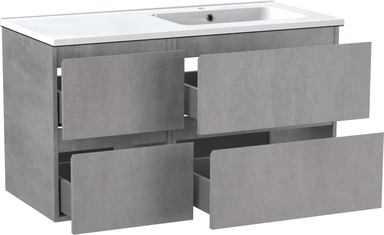 Linie Lado zwevend badmeubel 100 x 46 cm beton donkergrijs met Vano asymmetrisch rechtse wastafel in composietmarmer hoogglans wit