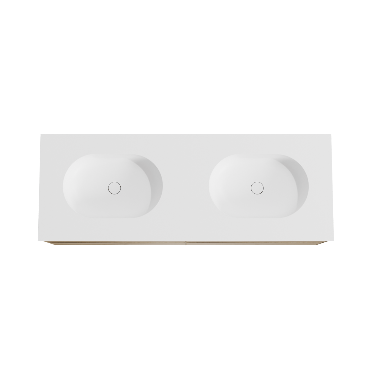 Balmani Mitra hängendes Möbelstück Set: 150 x 55 cm, Rohe Eiche, mit Tablo Oval Doppelwaschtisch, Solid Surface Weiß matt