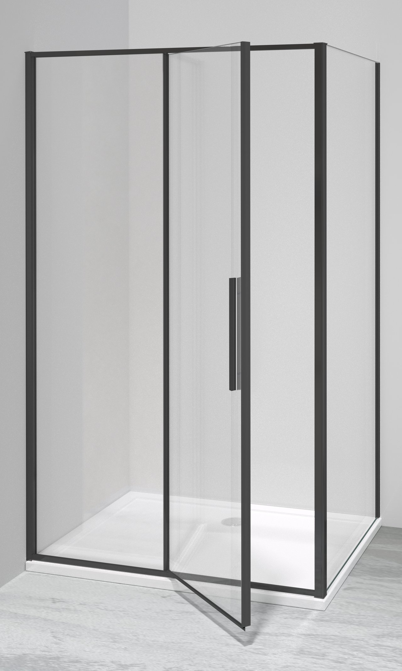 Luca Varess Morano douchehoek met draaideur en 2 vaste zijwanden 90 x 120 cm helder glas mat zwart profiel