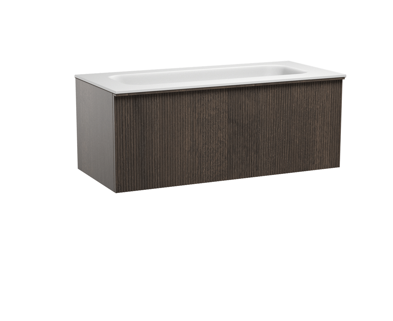 Balmani Forma meuble salle de bains suspendu 120 x 55 cm chêne fumé avec Tablo Arcato plan simple pour 2 trous de robinet en solid surface blanc mat, Nervure droite symétrique verticale