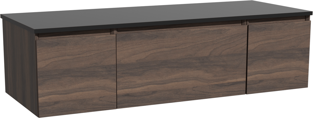 Storke Edge hängendes Möbelstück Set: 135 x 52 cm, Nussbaum, mit Panton Einzel- oder Doppel Waschtischplatte, Pulverbeschichtetes MDF Schwarz matt