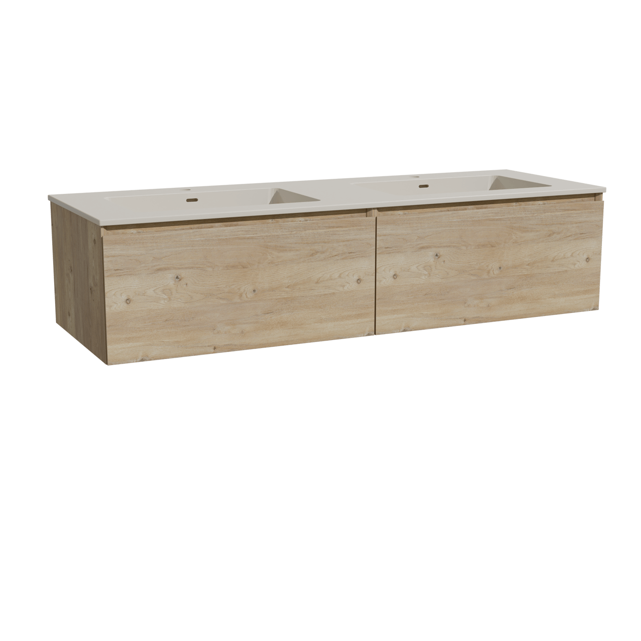 Storke Edge hängendes Möbelstück Set: 150 x 52 cm, Rohe Eiche, mit Diva Doppelwaschtisch, Top Solid Seidengrau