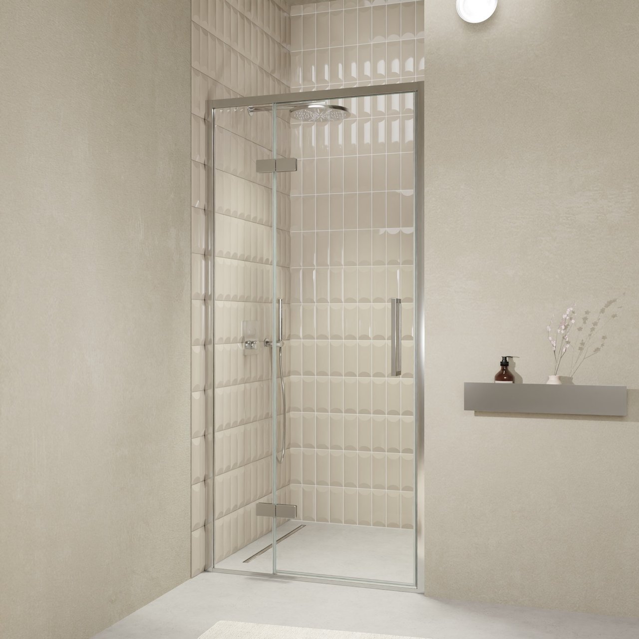 Balmani Senses Design porte pivotante à gauche 100 cm x 210 cm verre transparent, Profil chrome