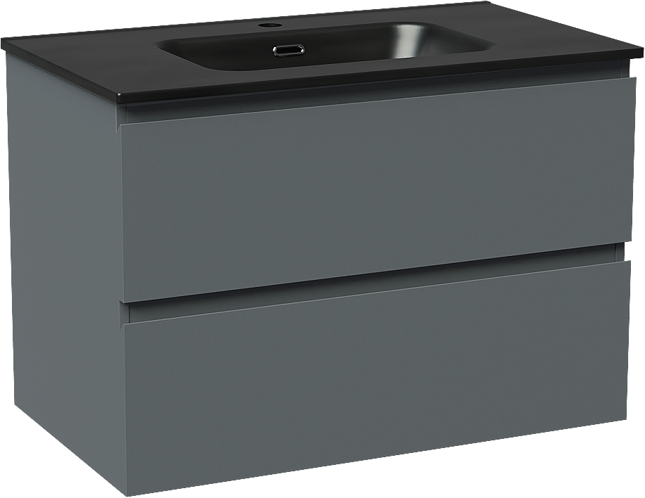 Linie Lado zwevend badmeubel 80 x 46 cm blauw antraciet met Baro enkele wastafel in porselein mat zwart