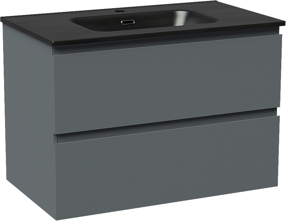 Linie Lado zwevend badkamermeubel 80 x 46 cm blauw antraciet met Baro enkele wastafel in porselein mat zwart