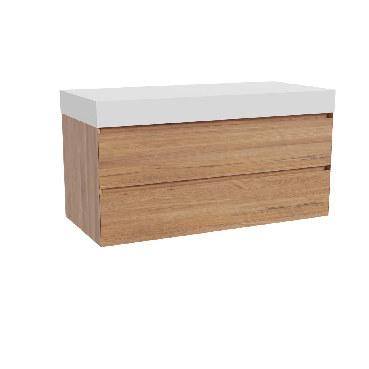 Balmani Mitra hängendes Möbelstück Set: 120 x 55 cm, Teak, mit Dominus Einzel- oder Doppel Waschtischplatte, Solid Surface Weiß matt