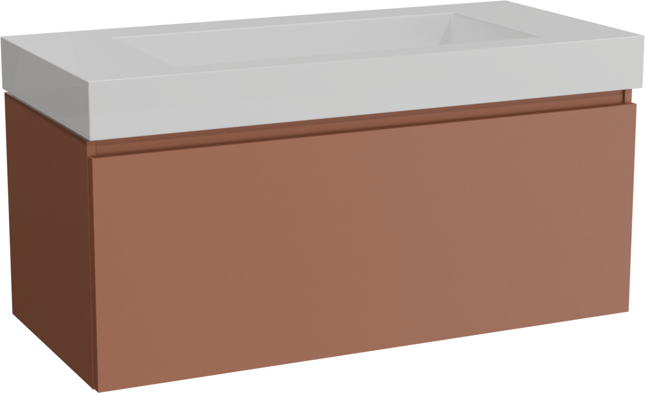 Balmani Sfera by Lucida hängendes Möbelstück Set: 120 x 55 cm, Cotto, mit Modus Einzelwaschtisch für 2 Armaturenlöcher, Solid Surface Weiß matt