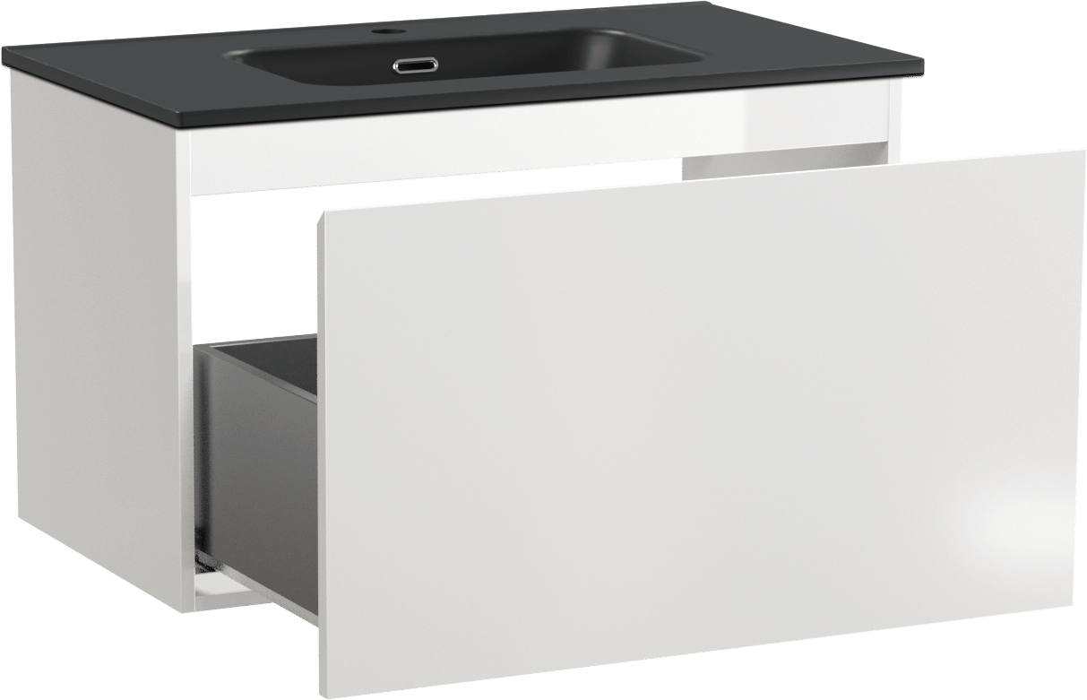 Linie Lado meuble salle de bains suspendu 80 x 46 cm blanc brillant avec Baro plan simple en porcelaine noir mat