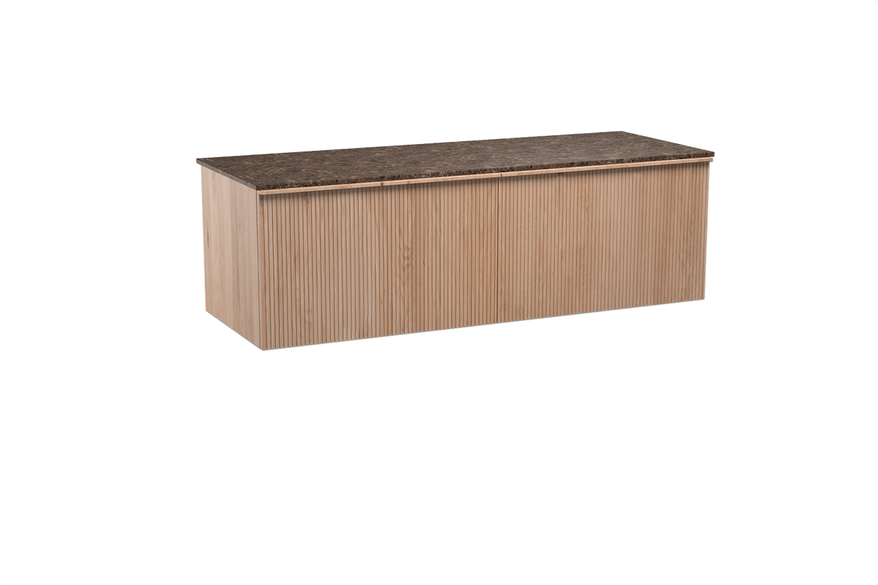 Balmani Forma meuble salle de bains suspendu 150 x 55 cm chêne naturel avec Stretto tablette simple ou double en marbre dark emperador, Nervure droite symétrique verticale