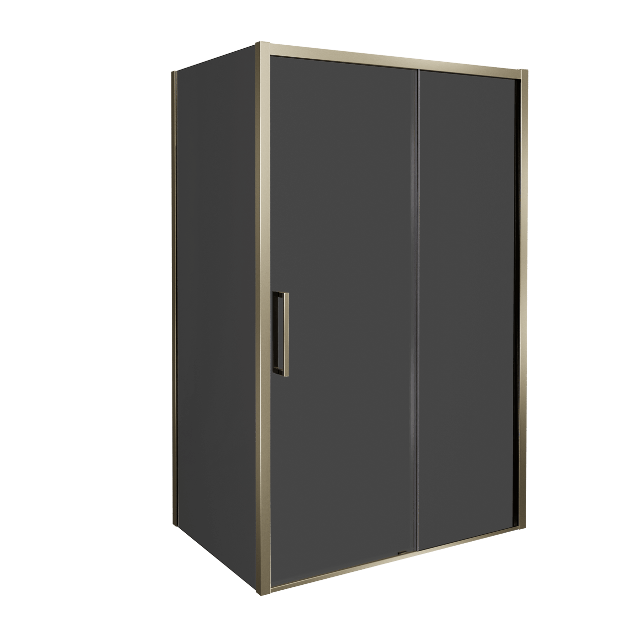 Balmani Senses Design douche d'angle avec porte coulissante à droite et paroi latérale fixe, 120 x 100 cm, Verre fumé, Profil Brushed Champagne Gold, coating inclus