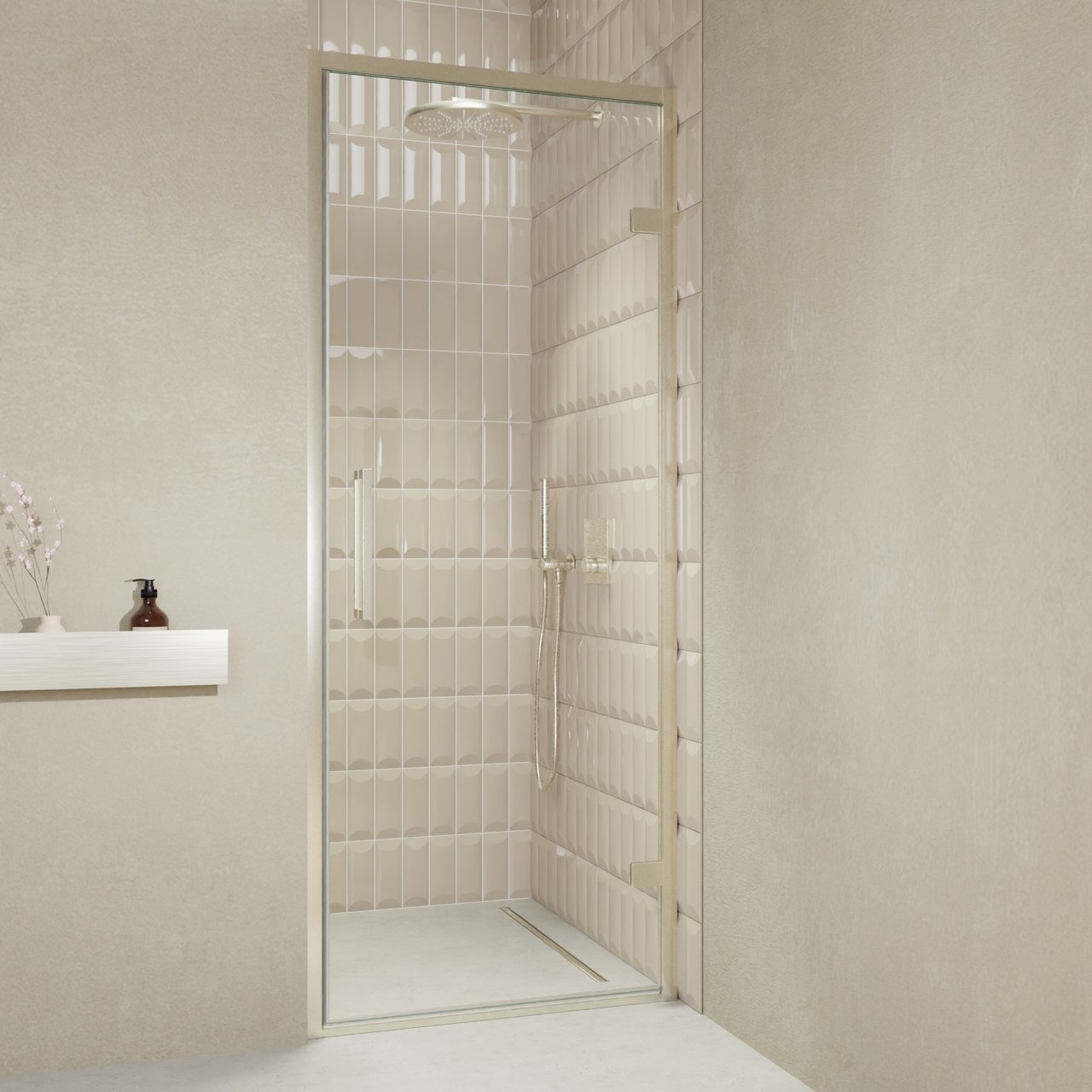 Balmani Senses Design douche draaideur rechts 90 cm x 210 cm Helder glas, Brushed CoolMetal profielen, met coating