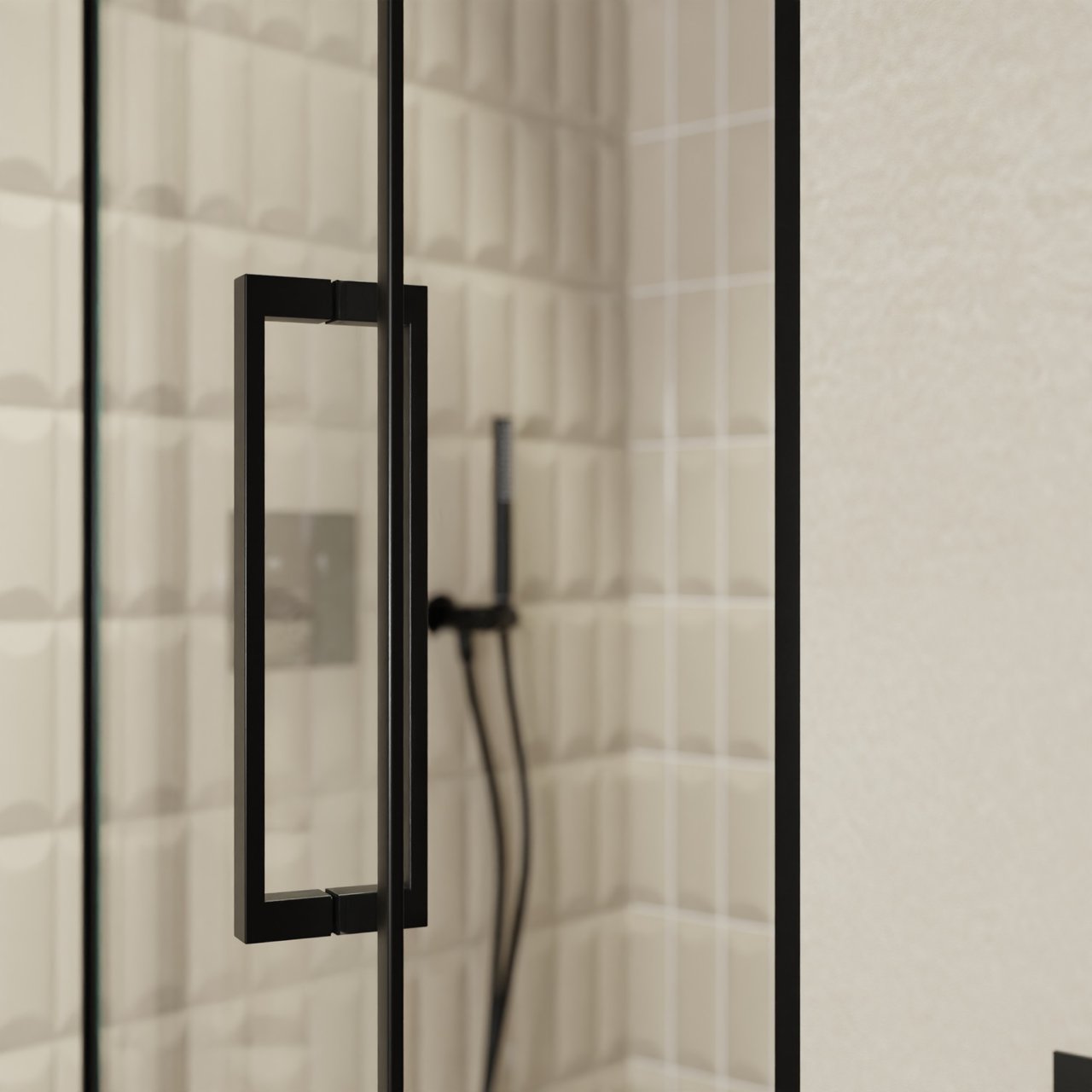 Balmani Senses Design Dusche Drehtür, Links, 100 cm x 210 cm, Klarglas, Profil Schwarz