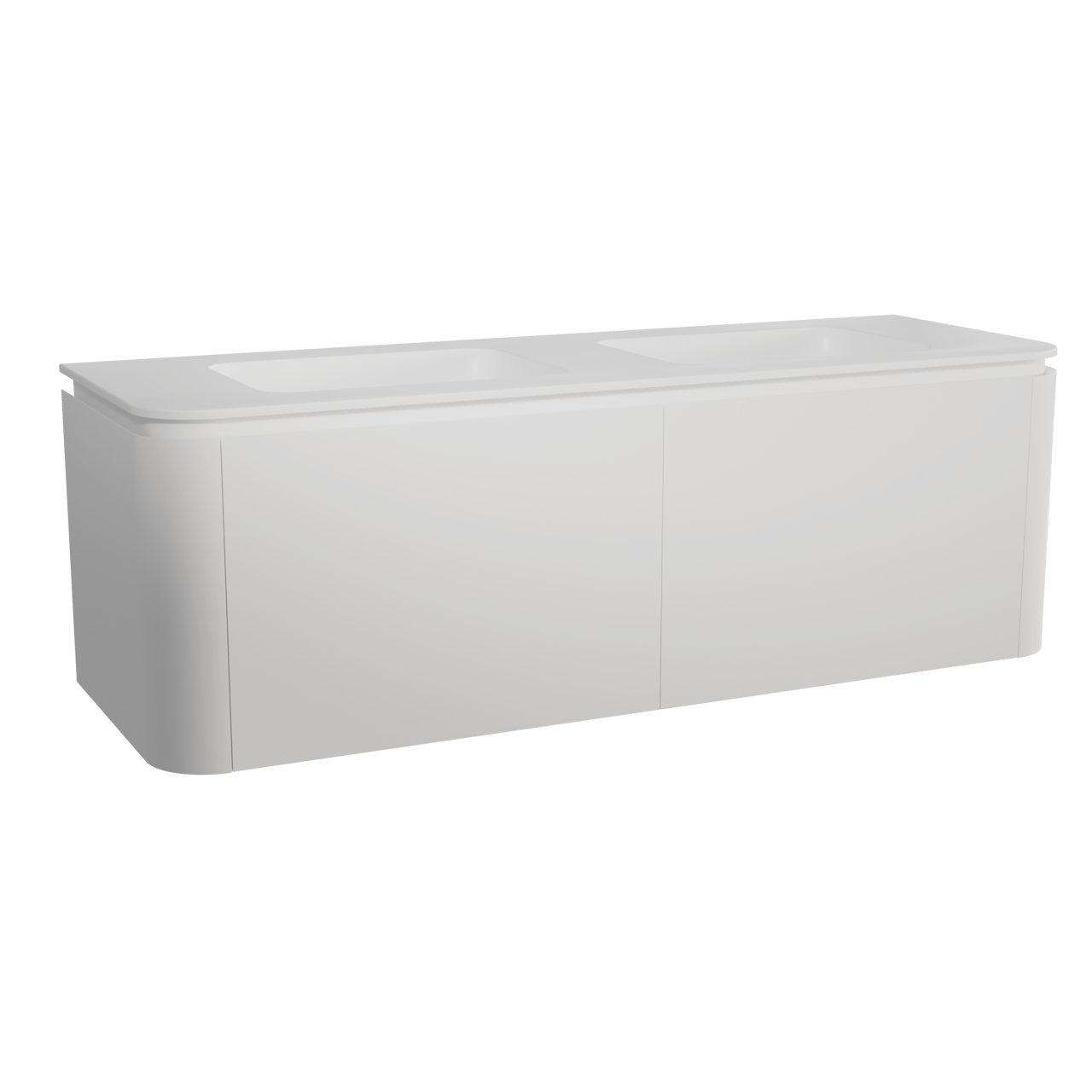 Balmani Moon zwevend badkamermeubel 160 x 55 cm mat wit met Moon dubbele wastafel in solid surface mat wit