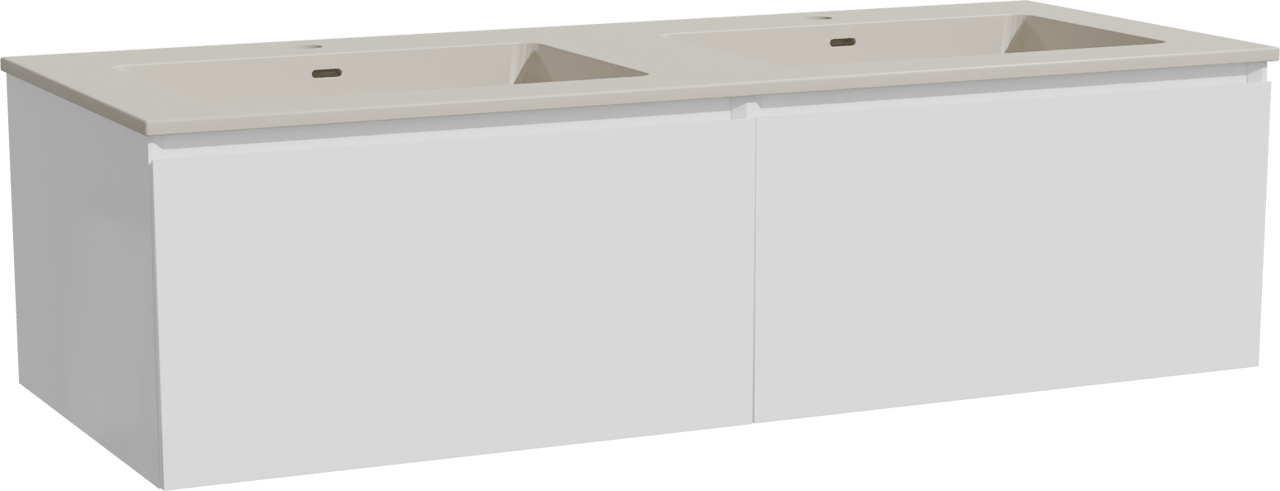 Storke Edge zwevend badkamermeubel 130 x 52 cm glanzend wit met Diva dubbele wastafel in top solid zijdegrijs