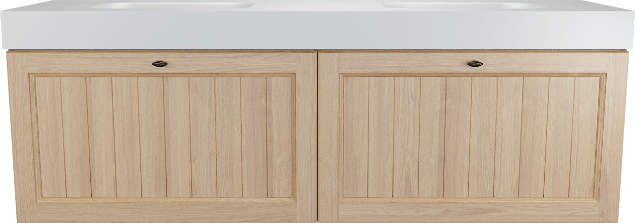 Balmani Lemon meuble salle de bains suspendu 180 x 55 cm, plaqué chêne naturel avec Arcato double vasque en blanc mat