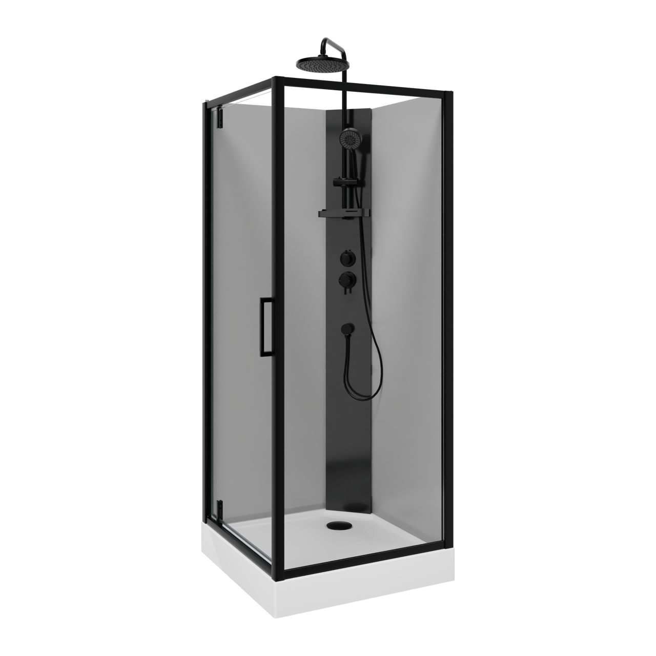 Linie Salta cabine de douche avec portes pivotantes 80 x 80 cm verre transparent profil noir avec robinet