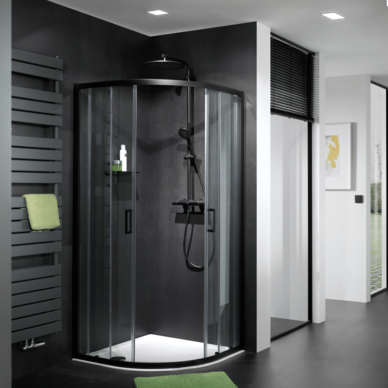 Luca Varess Vidor douchecabine kwartrond 90 x 90 cm helder glas mat zwart profiel