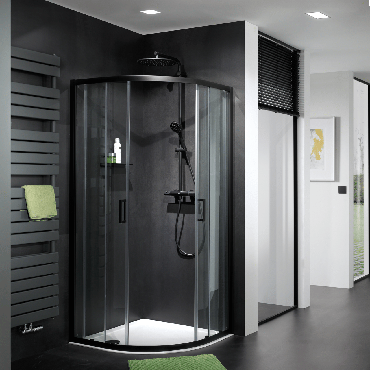 Luca Varess Vidor douchehoek kwartrond 90 x 90 cm helder glas mat zwart profiel