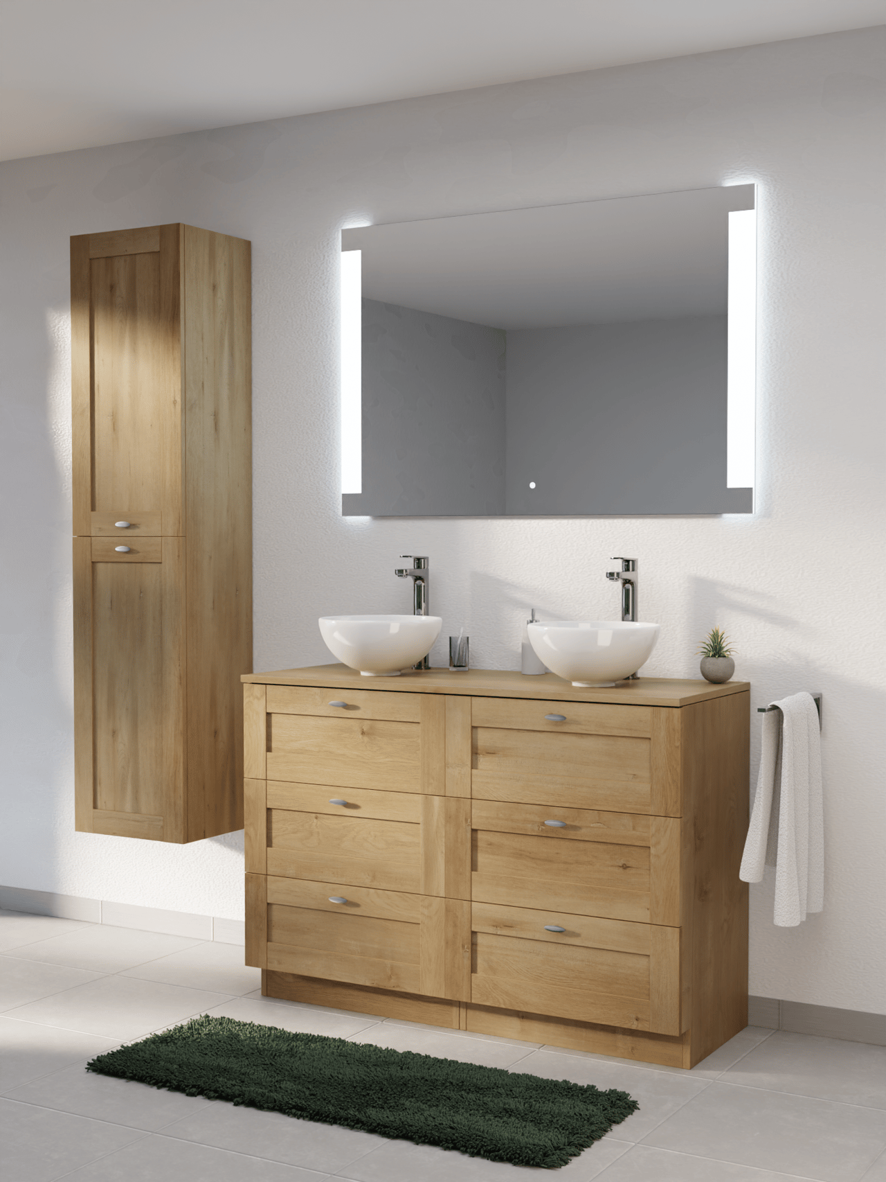 Linie Classo staand badkamermeubel 120 x 46 cm natuur eik met Lado enkel of dubbel tablet in melamine natuur eik