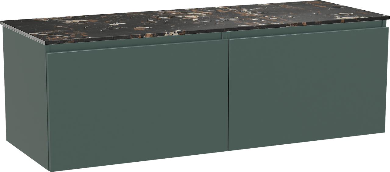 Balmani Sfera zwevend badmeubel 150 x 55 cm forest met Stretto enkel of dubbel wastafelblad in marmer portoro gold