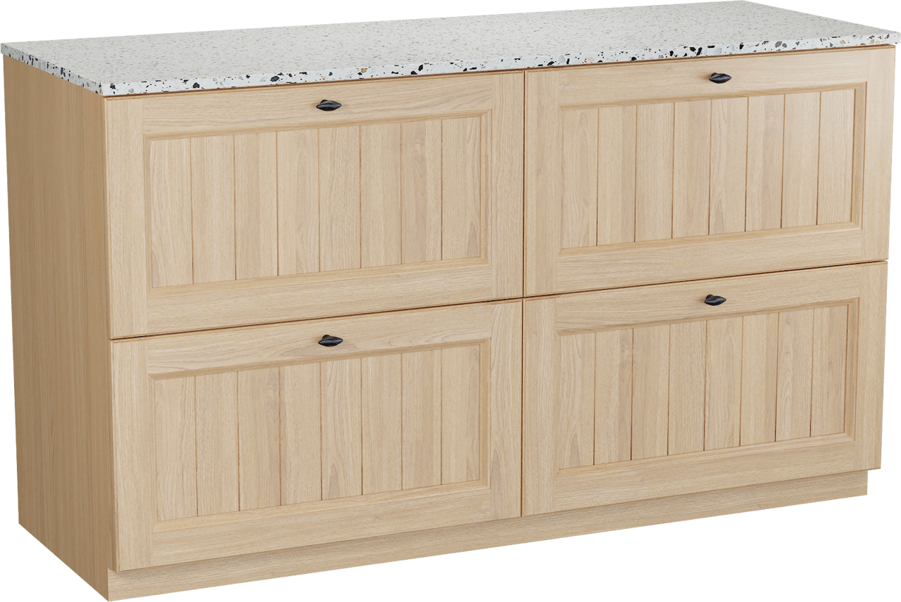 Balmani Lemon meuble salle de bains à poser 150 x 55 cm, placage chêne naturel avec Stretto tablette simple ou double en blanc/noir mat terrazzo