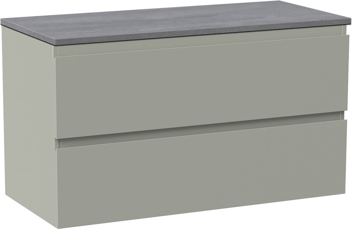 Linie Lado zwevend badkamermeubel 100 x 46 cm greige met Lado enkel of dubbel tablet in melamine beton donkergrijs