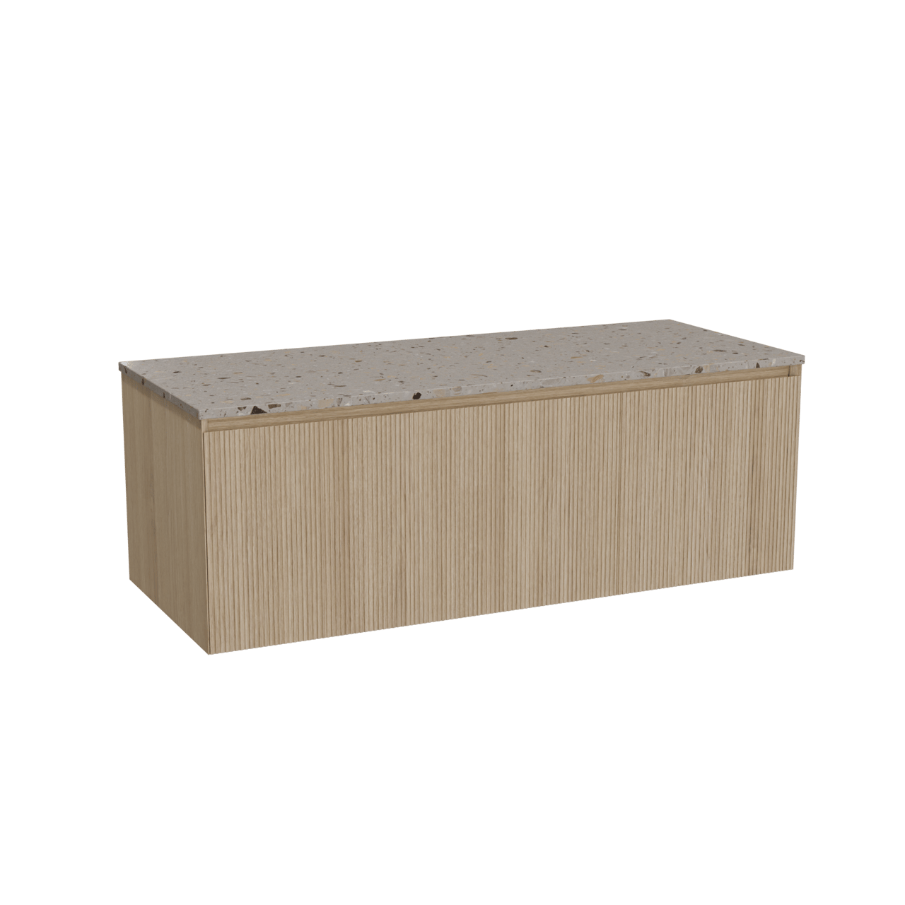 Balmani Fila meuble salle de bains suspendu 135 x 55 cm chêne naturel avec Stretto tablette simple ou double en terrazzo greige terrazzo, Nervure droite symétrique verticale