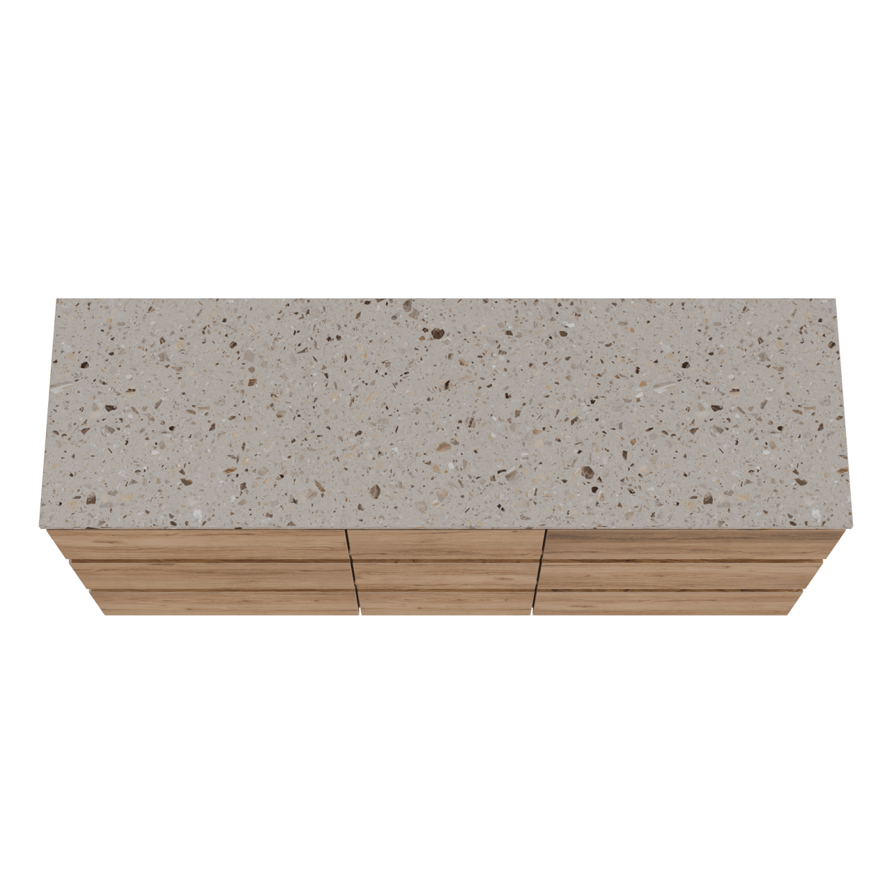 Balmani Lucida meuble salle de bains à poser 180 x 55 cm teck avec Stretto tablette simple ou double en terrazzo greige terrazzo