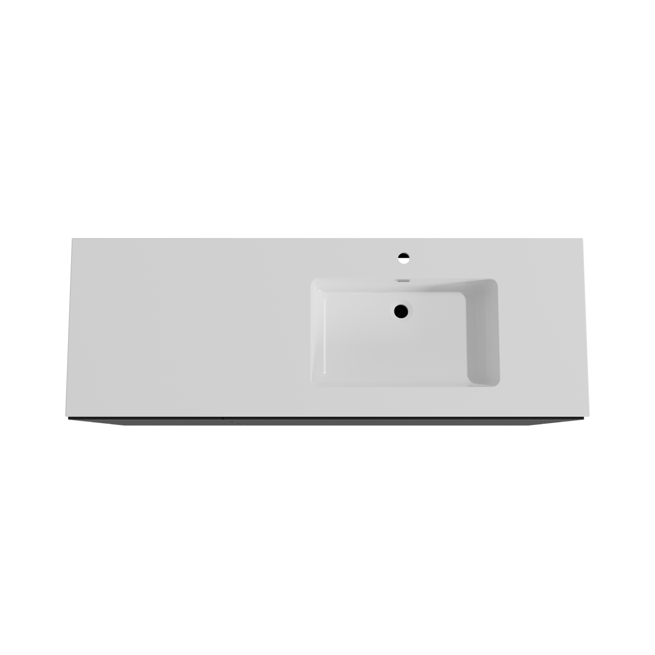 Storke Edge meuble salle de bains à poser 150 x 52 cm noir mat avec Diva plan vasque asymétrique à droite en marbre composite blanc brillant