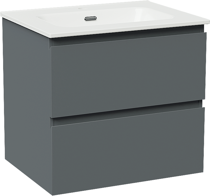 Linie Lado meuble salle de bains suspendu 60 x 46 cm bleu anthracite avec Baro plan simple en porcelaine blanc brillant