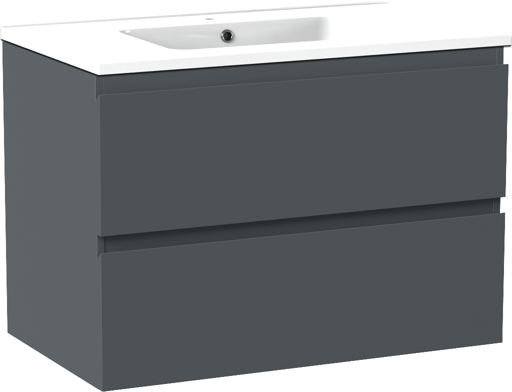 Linie Lado meuble salle de bains suspendu 80 x 46 cm bleu anthracite avec Vano plan simple en marbre composite blanc brillant