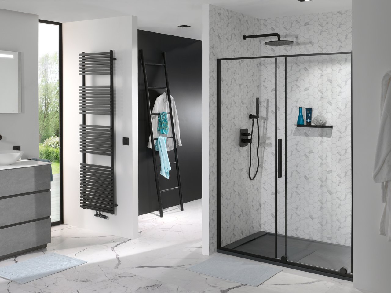 Luca Varess Morano porte coulissante 160 x 190 cm verre transparent profil noir mat